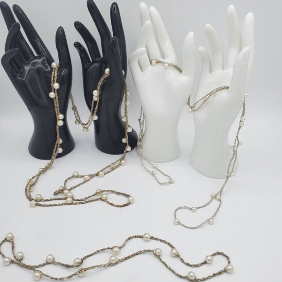 Set of 3 Pearl and Silver Costume Fashion Jewelry Necklaces - Picture 7 of 8